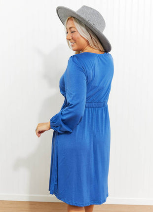 Scoop Neck Empire Waist Long Sleeve Mini Dress - MimiStylez