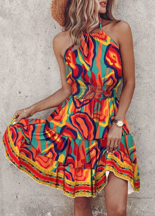 Paisley Print Halter Neck Mini Dress - MimiStylez