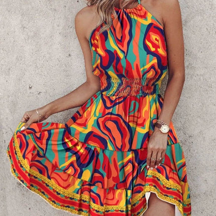 Paisley Print Halter Neck Mini Dress - MimiStylez