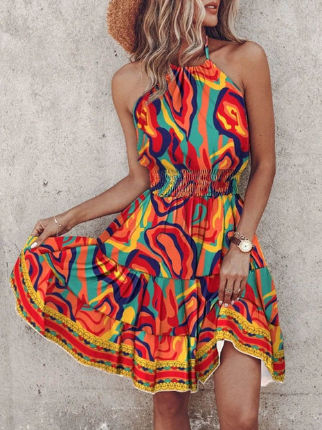 Paisley Print Halter Neck Mini Dress - MimiStylez