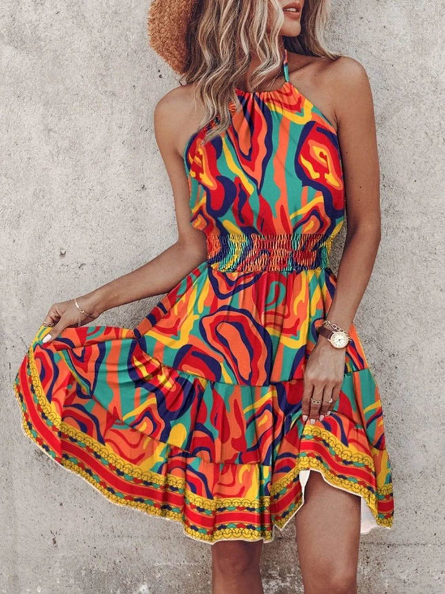 Paisley Print Halter Neck Mini Dress - MimiStylez