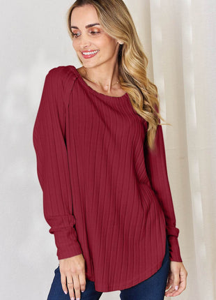 Basic Bae Full Size Ribbed Round Neck Slit T-Shirt - MimiStylez