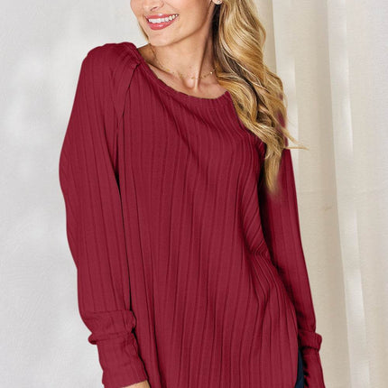 Basic Bae Full Size Ribbed Round Neck Slit T-Shirt - MimiStylez