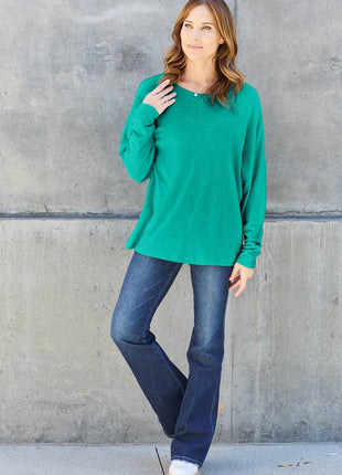 Double Take Full Size Round Neck Long Sleeve T-Shirt - MimiStylez