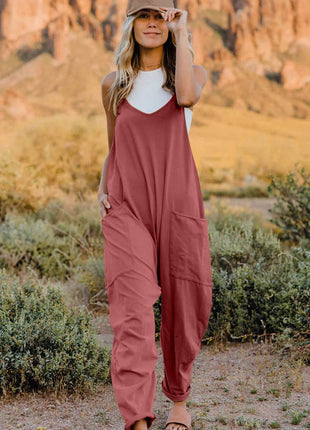 Double Take Full Size V-Neck Sleeveless Jumpsuit with Pockets - MimiStylez