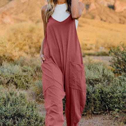 Double Take Full Size V-Neck Sleeveless Jumpsuit with Pockets - MimiStylez