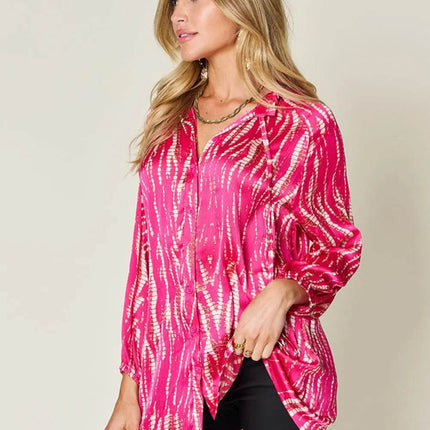 Double Take Full Size Printed Button Up Long Sleeve Shirt - MimiStylez