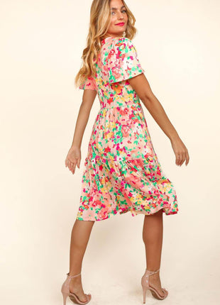 Haptics Tiered Floral Midi Dress with Pockets - MimiStylez