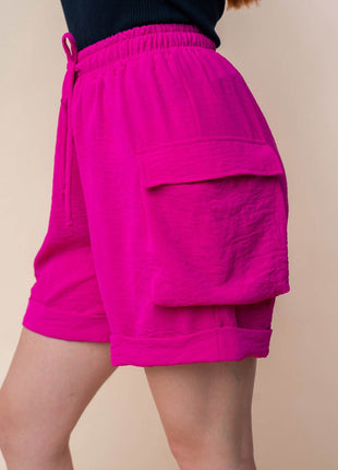 White Birch High Waisted Drawstring Knit Cargo Shorts - MimiStylez