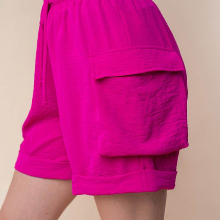 White Birch High Waisted Drawstring Knit Cargo Shorts - MimiStylez