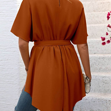 Tied Round Neck Half Sleeve Blouse - MimiStylez