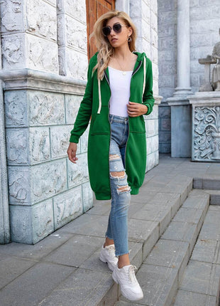 Zip-Up Longline Hoodie with Pockets - MimiStylez