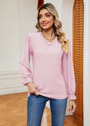 V-Neck Flounce Sleeve Blouse - MimiStylez