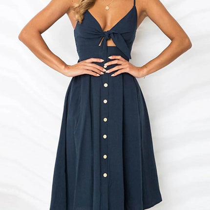 Cutout Smocked Sweetheart Neck Cami Dress - MimiStylez