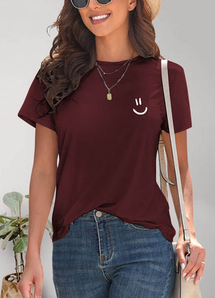 Smile Graphic Round Neck Short Sleeve T-Shirt - MimiStylez
