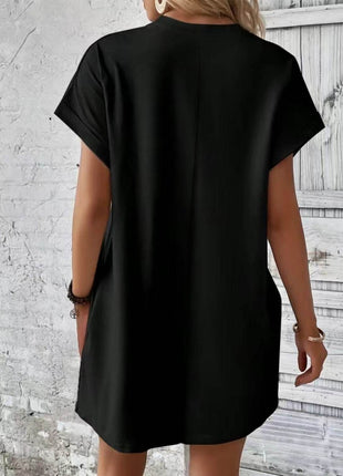 Pocketed Round Neck Short Sleeve Dress - MimiStylez