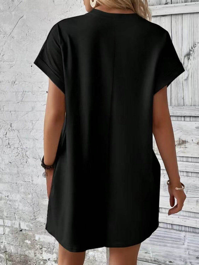 Pocketed Round Neck Short Sleeve Dress - MimiStylez
