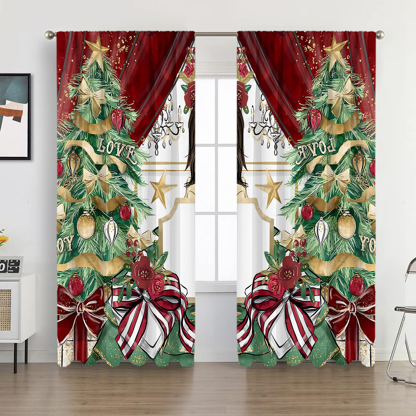 2PCs European Curtain Christmas Series