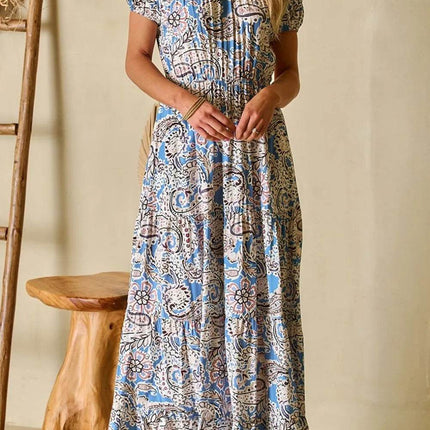 Boho Paisley Print Off Shoulder Maxi Dress - MimiStylez