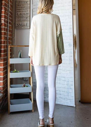 Culture Code Color Block Round Neck Dropped Shoulder Blouse - MimiStylez