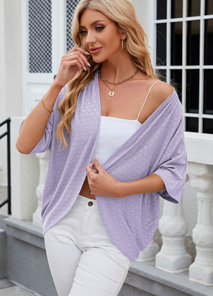 Eyelet Open Front Half Sleeve Cardigan - MimiStylez
