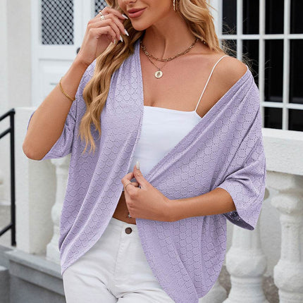 Eyelet Open Front Half Sleeve Cardigan - MimiStylez