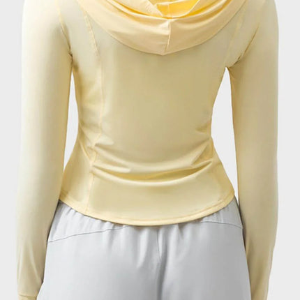 Pocketed Zip Up Hooded Long Sleeve Active Outerwear - MimiStylez