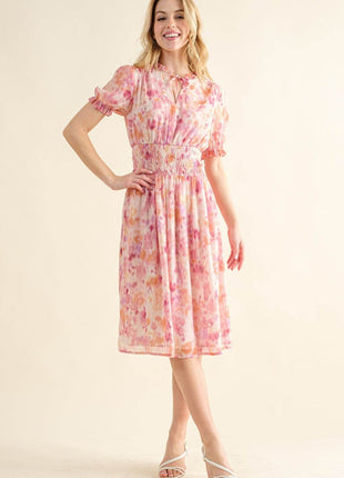 And The Why Full Size Smocked Waist Printed Midi Dress - MimiStylez