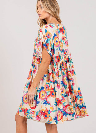 SAGE + FIG Full Size Floral Button-Down Short Sleeve Dress - MimiStylez