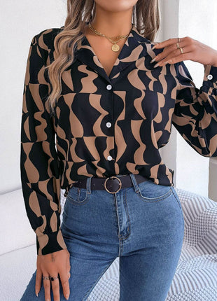 Printed Button Up Long Sleeve Shirt - MimiStylez