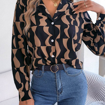 Printed Button Up Long Sleeve Shirt - MimiStylez