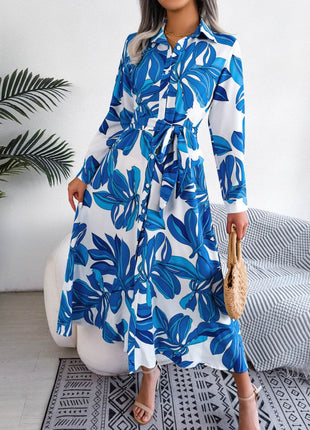 Tied Button Up Long Sleeve Dress - MimiStylez