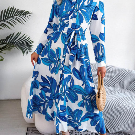 Tied Button Up Long Sleeve Dress - MimiStylez