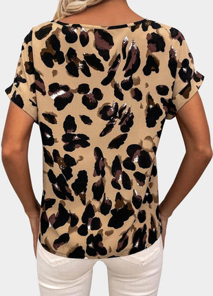 Printed V-Neck Short Sleeve Blouse - MimiStylez