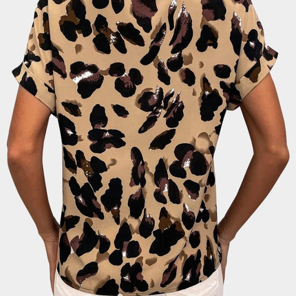 Printed V-Neck Short Sleeve Blouse - MimiStylez