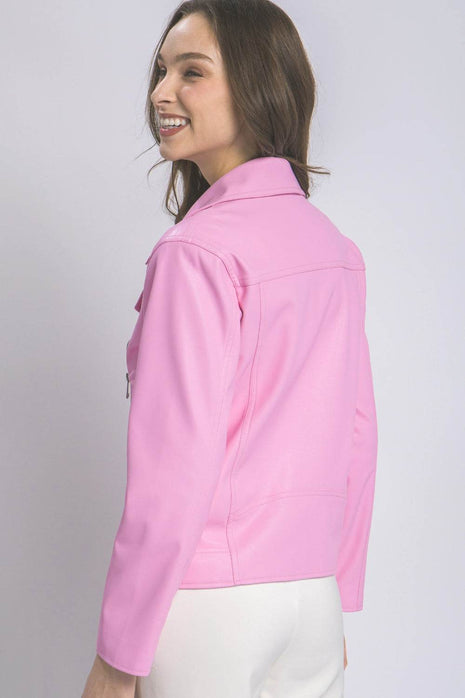 Love Tree Collared Neck Zip Up Jacket - MimiStylez