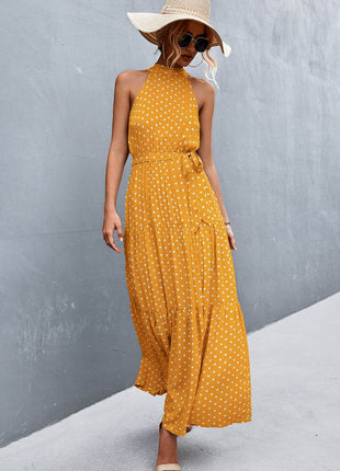 Printed Sleeveless Tie Waist Maxi Dress - MimiStylez