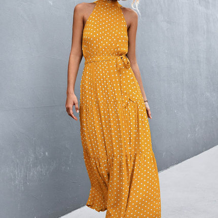 Printed Sleeveless Tie Waist Maxi Dress - MimiStylez