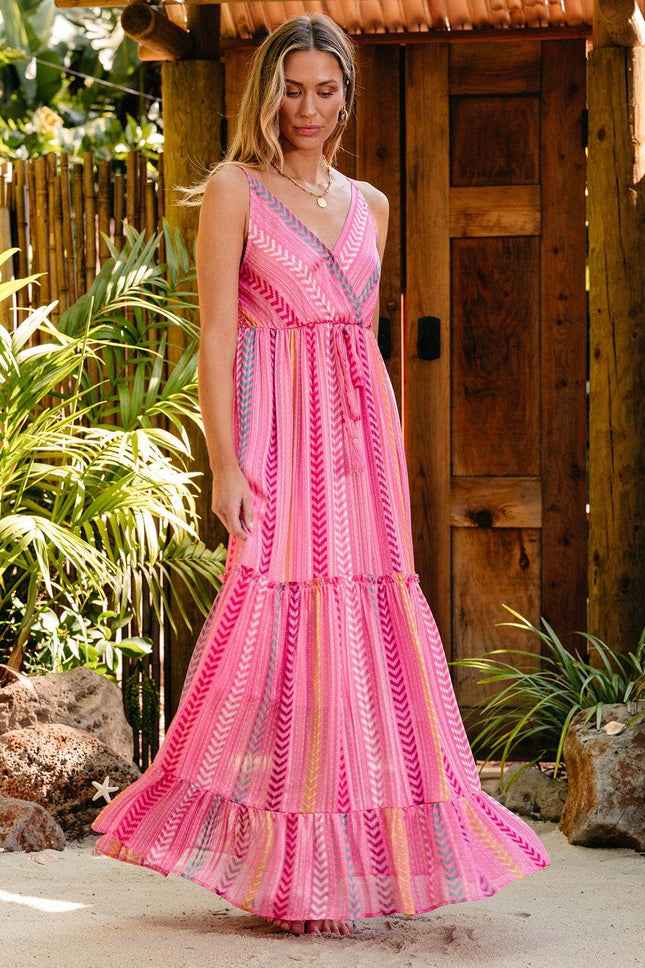 Printed Surplice Maxi Cami Dress - MimiStylez