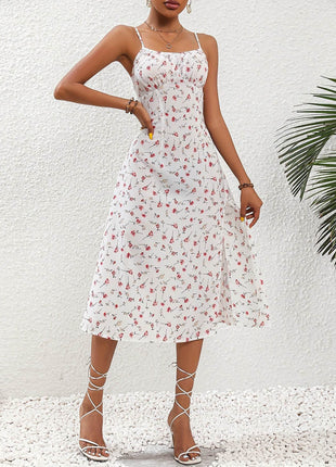 Polka Dot Print Suspender Summer Dress Sexy Split Long Dresses - MimiStylez
