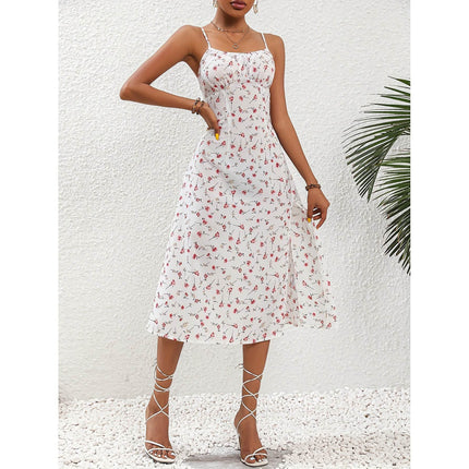 Polka Dot Print Suspender Summer Dress Sexy Split Long Dresses - MimiStylez