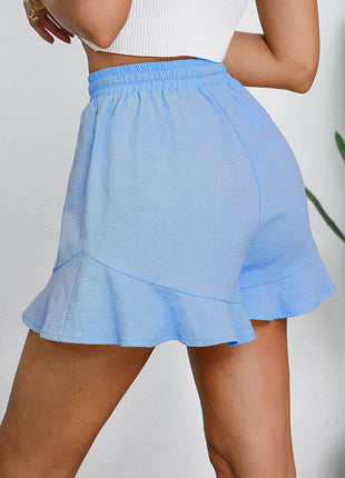 Full Size Drawstring Ruffle Hem Shorts - MimiStylez