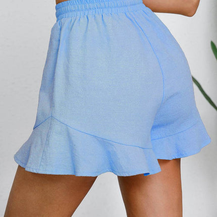 Full Size Drawstring Ruffle Hem Shorts - MimiStylez