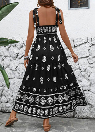 Printed Square Neck Maxi Cami Dress - MimiStylez