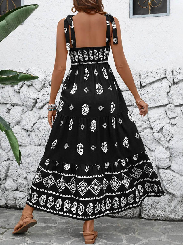 Printed Square Neck Maxi Cami Dress - MimiStylez
