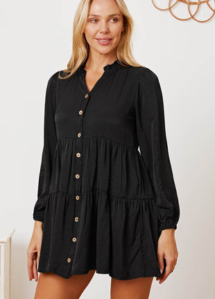 Ruffled Button Up Long Sleeve Tiered Shirt - MimiStylez