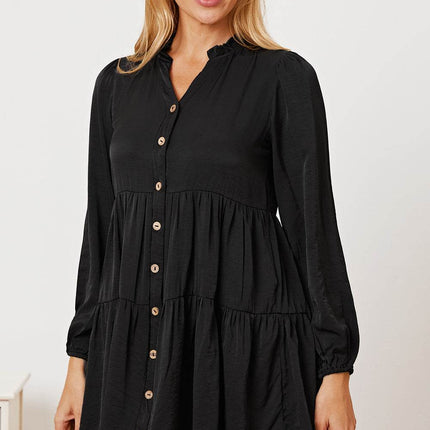 Ruffled Button Up Long Sleeve Tiered Shirt - MimiStylez