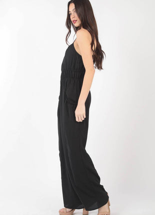 VERY J Pintuck Detail Woven Sleeveless Jumpsuit - MimiStylez