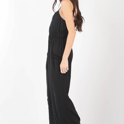 VERY J Pintuck Detail Woven Sleeveless Jumpsuit - MimiStylez