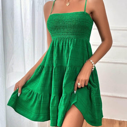 Smocked Tiered Sleeveless Mini Dress - MimiStylez